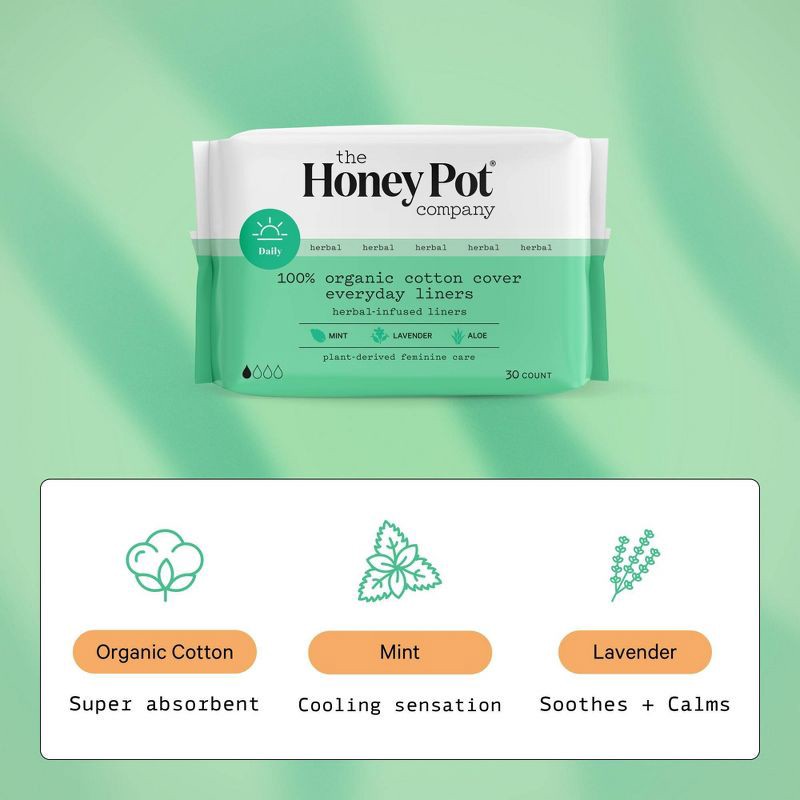 slide 6 of 10, The Honey Pot Company, Herbal Pantiliners, Organic Cotton Cover - 30ct, 30 ct