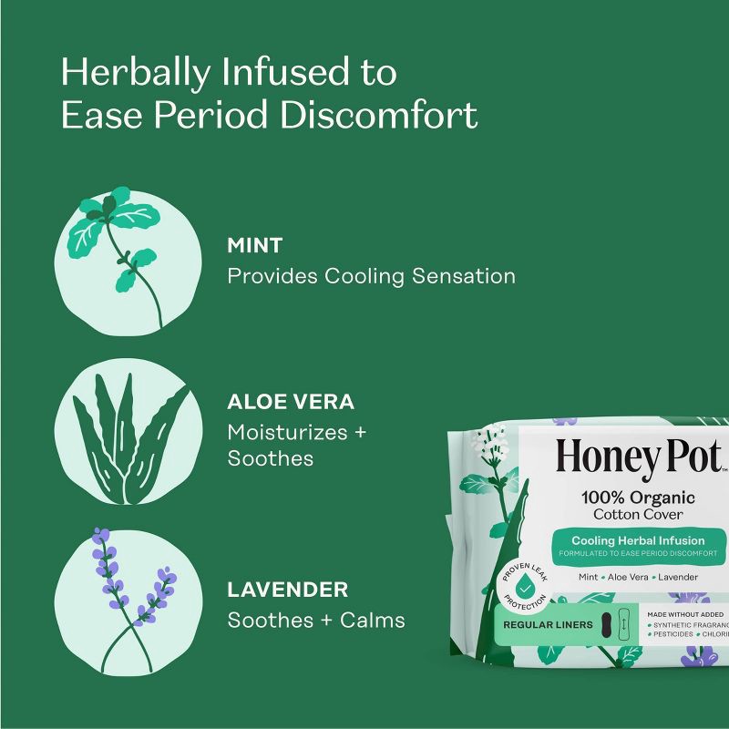 slide 6 of 15, The Honey Pot Company 100% Organic Cotton Cover Cooling Herbal Infusion Regular Liners - 30ct, 30 ct