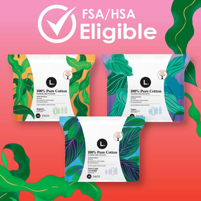 slide 9 of 10, L . Pure Cotton Chlorine Free Top Layer Ultra Thin Super With Wings Unscented Absorbency Pads - 56ct, 56 ct