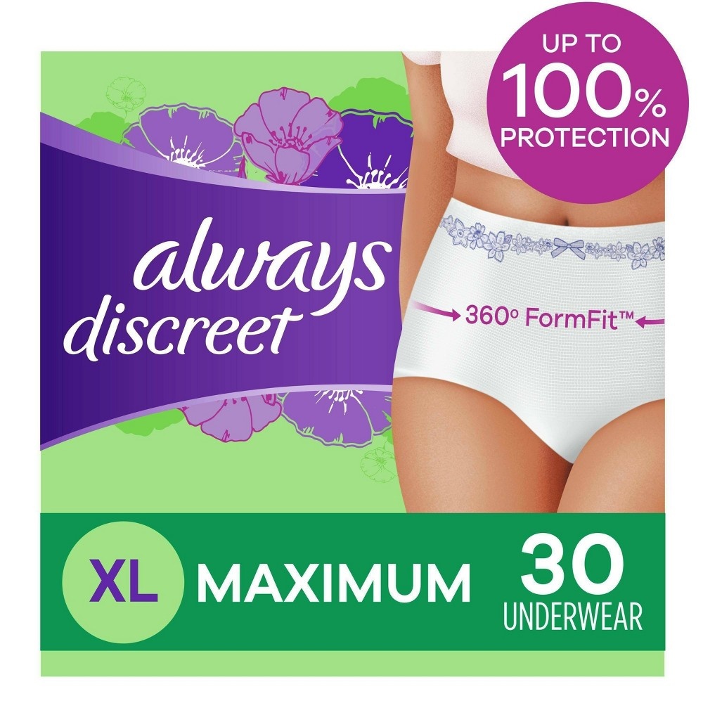 slide 3 of 6, Always Discreet Incontinence & Postpartum Incontinence Underwear for Women - Maximum Protection - XL - 30ct, 30 ct