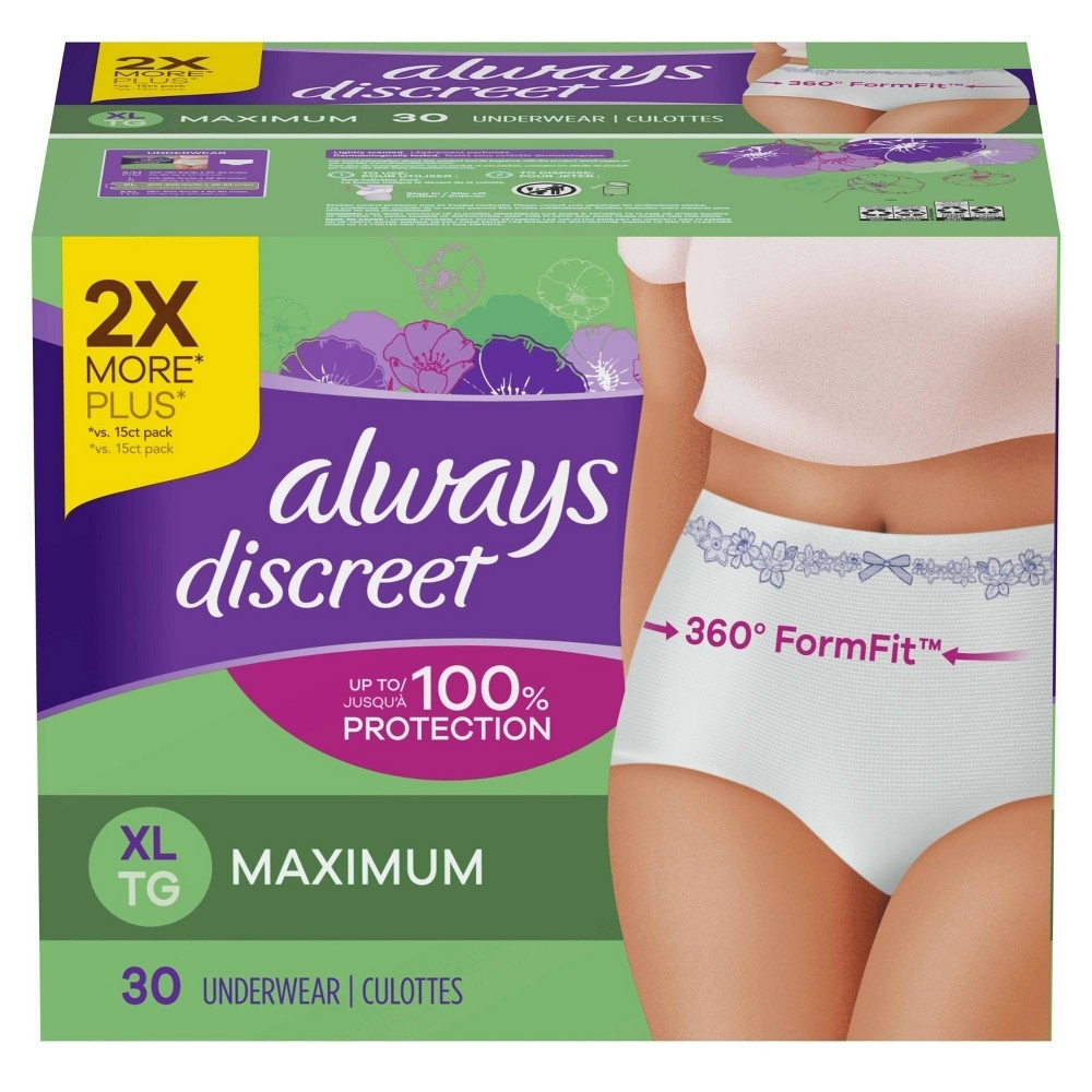 slide 5 of 6, Always Discreet Incontinence & Postpartum Incontinence Underwear for Women - Maximum Protection - XL - 30ct, 30 ct