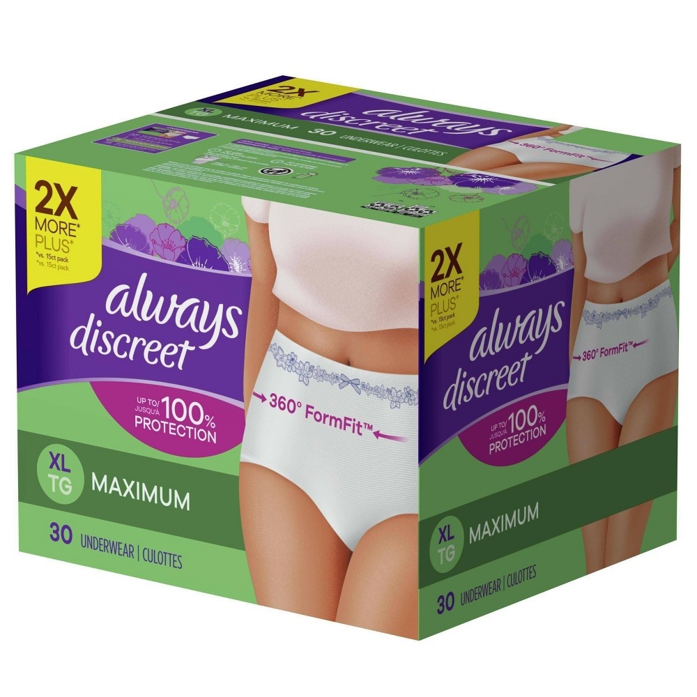 slide 6 of 6, Always Discreet Incontinence & Postpartum Incontinence Underwear for Women - Maximum Protection - XL - 30ct, 30 ct