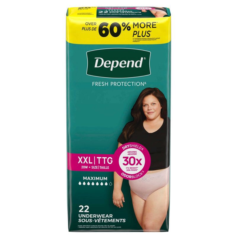 slide 2 of 7, Depend Fresh Protection Adult Incontinence & Postpartum Underwear for Women - Maximum Absorbency - XXL - Blush - 22ct, 22 ct