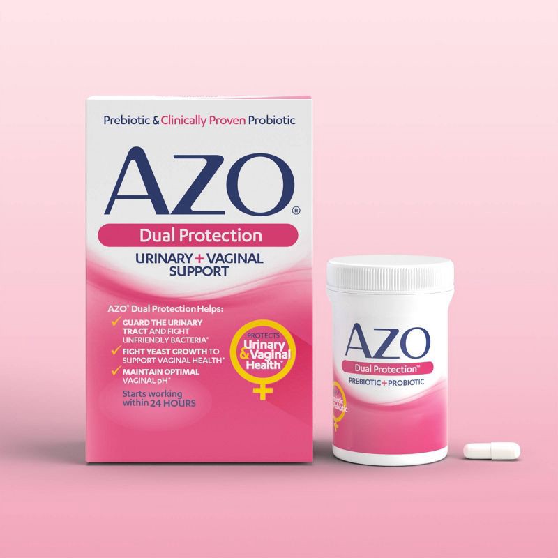 slide 2 of 8, AZO Dual Protection Clinically Proven Women's Probiotic for Urinary + Vaginal Support Capsules - 30ct, 30 ct