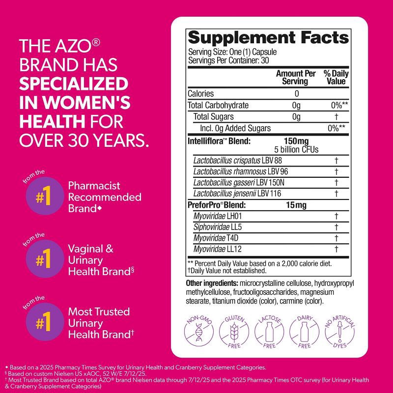 slide 5 of 11, AZO Dual Protection Clinically Proven Women's Probiotic for Urinary + Vaginal Support Capsules - 30ct, 30 ct