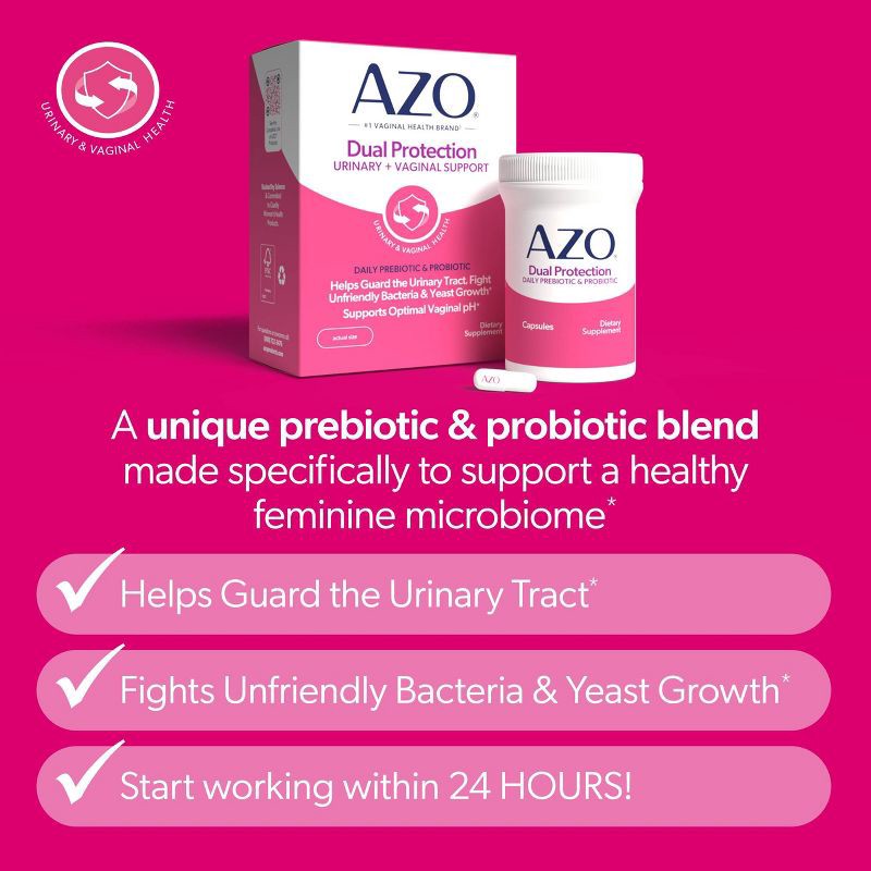 slide 6 of 11, AZO Dual Protection Clinically Proven Women's Probiotic for Urinary + Vaginal Support Capsules - 30ct, 30 ct