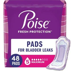 Poise Incontinence Pads for Women - Maximum Absorbency - 5 Drop - Regular - 48ct