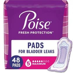 Poise Incontinence Pads for Women - Maximum Absorbency - 5 Drop - Regular - 48ct