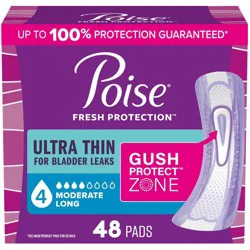 Poise Ultra Thin Incontinence Pads for Women - Moderate Absorbency - 4 Drop - Long - 48ct