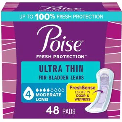 Poise Ultra Thin Incontinence Pads for Women - Moderate Absorbency - 4 Drop - Long - 48ct