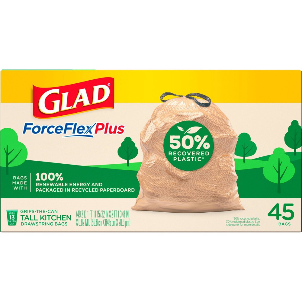 Glad ForceFlexPlus Recovered Plastic Trash Bag 13 Gallon 45ct 13