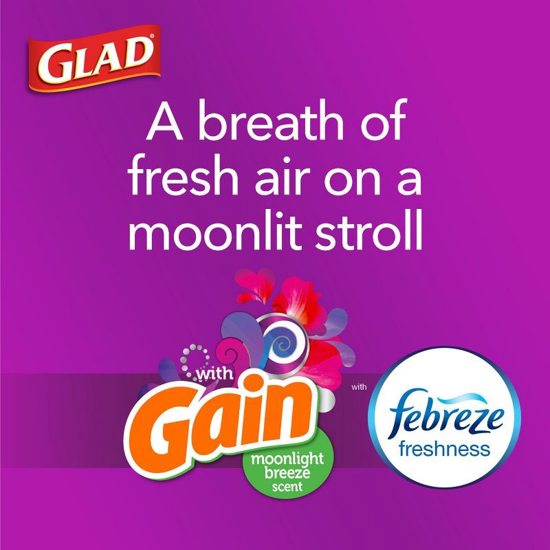 slide 7 of 16, Glad ForceFlex White Trash Bags Gain Moonlight Breeze Scent with Febreze Freshness 13gal - 100ct, 13 gal, 100 ct
