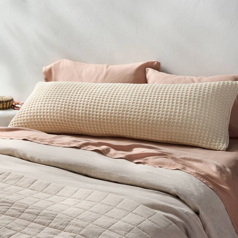 slide 2 of 4, Waffle Body Pillow Cover Natural - Casaluna™: Cotton Zippered Pillowcase for All Ages, Machine Washable, 1 ct