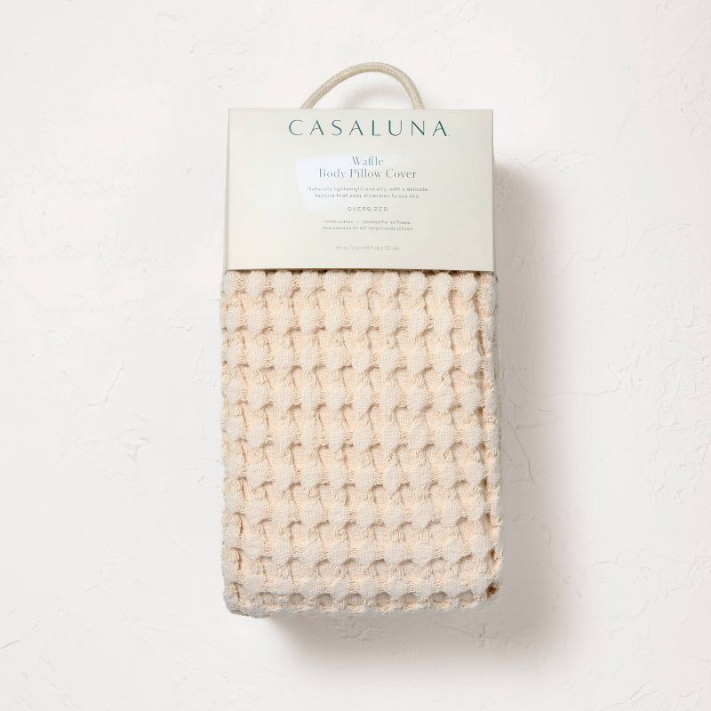 slide 4 of 4, Waffle Body Pillow Cover Natural - Casaluna™: Cotton Zippered Pillowcase for All Ages, Machine Washable, 1 ct