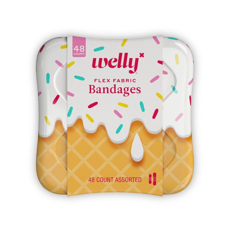 slide 1 of 9, Welly Kid's Flex Fabric Bandages - Ice Cream - 48ct, 48 ct