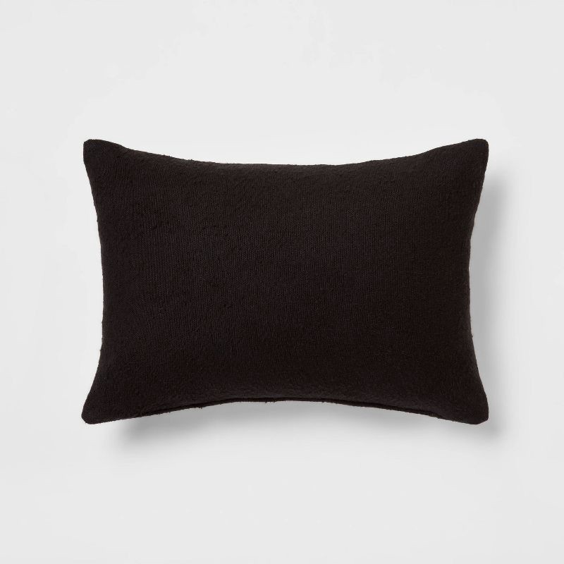 slide 1 of 4, Oblong Boucle Color Blocked Decorative Throw Pillow Black - Threshold™: Cotton Rectangle Cushion, Indoor Use, Hidden Zipper, 1 ct