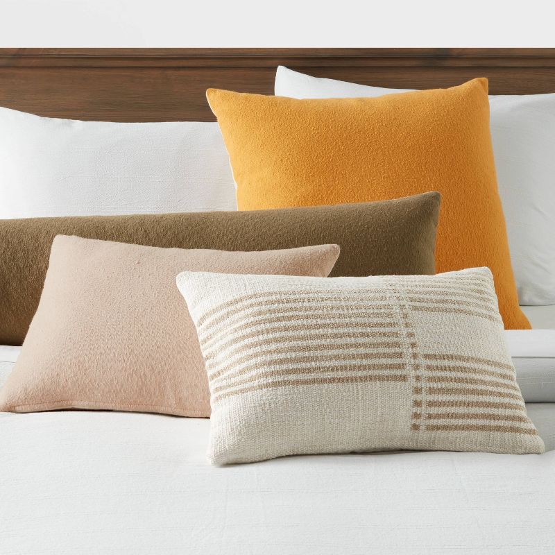 slide 2 of 4, Oblong Boucle Color Blocked Decorative Throw Pillow Khaki - Threshold™: Cotton Weave, Indoor Rectangle Pillow with Hidden Zipper, 1 ct