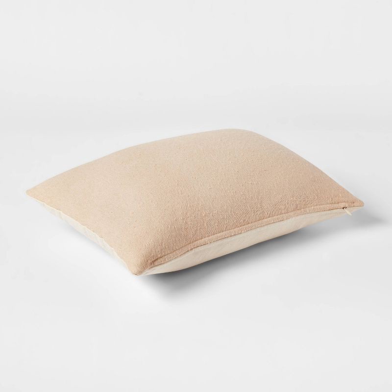 slide 3 of 4, Oblong Boucle Color Blocked Decorative Throw Pillow Khaki - Threshold™: Cotton Weave, Indoor Rectangle Pillow with Hidden Zipper, 1 ct