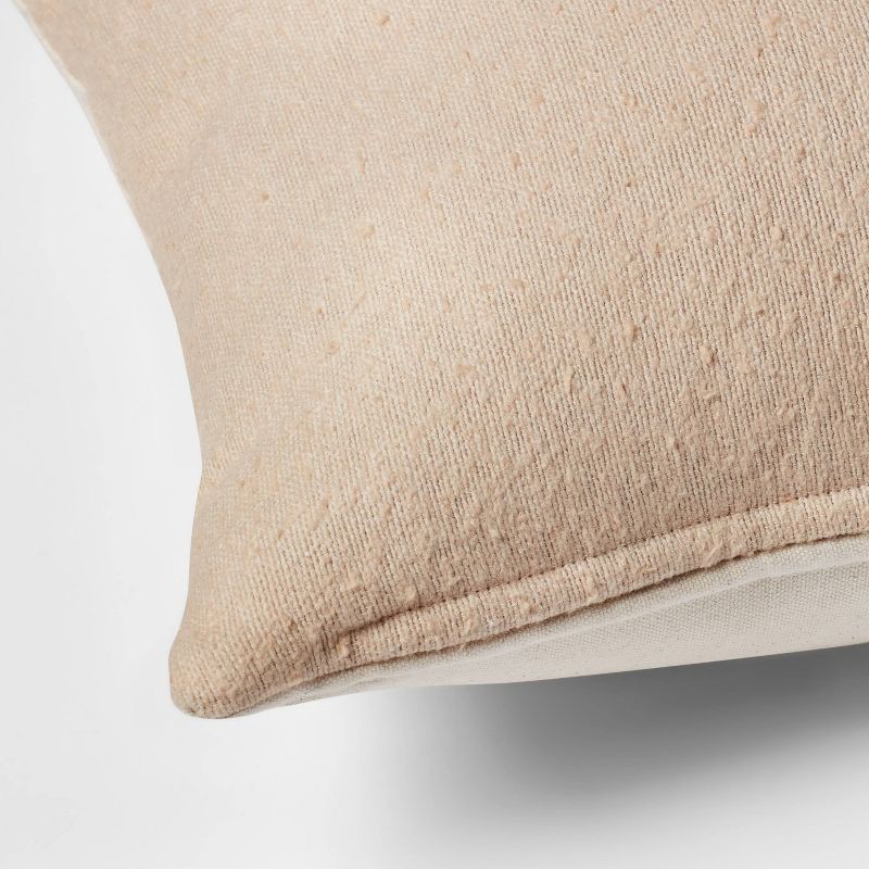 slide 4 of 4, Oblong Boucle Color Blocked Decorative Throw Pillow Khaki - Threshold™: Cotton Weave, Indoor Rectangle Pillow with Hidden Zipper, 1 ct
