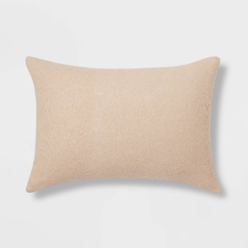 slide 1 of 4, Oblong Boucle Color Blocked Decorative Throw Pillow Khaki - Threshold™: Cotton Weave, Indoor Rectangle Pillow with Hidden Zipper, 1 ct