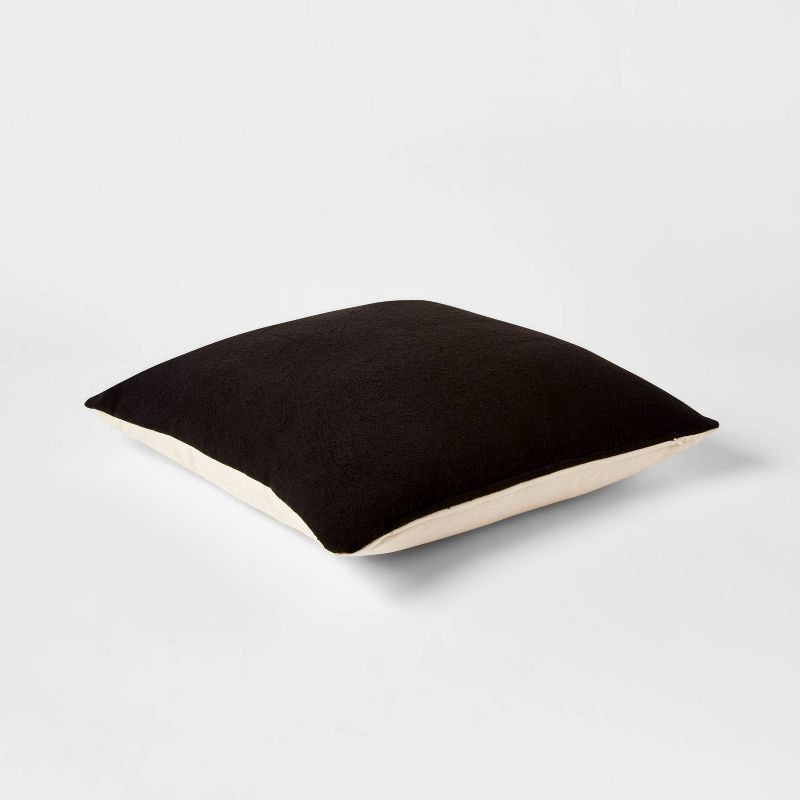 slide 3 of 4, Euro Boucle Colorblock Decorative Pillow Black - Threshold™: Indoor Square Cotton Cushion with Hidden Zipper, 1 ct