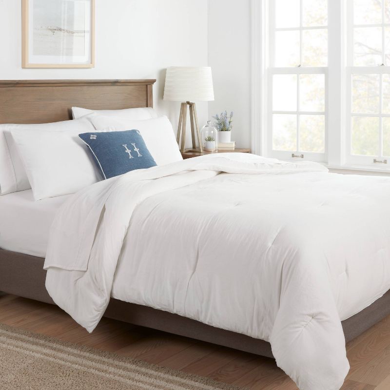 slide 3 of 4, Full/Queen Washed Cotton Sateen Comforter & Sham Set White - Threshold, 1 ct