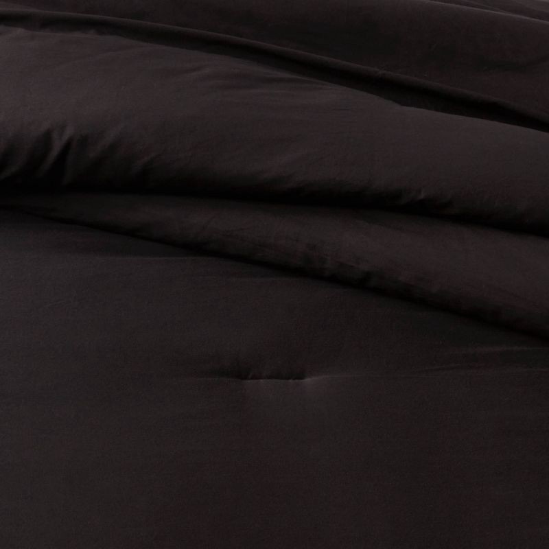 slide 4 of 4, Full/Queen Washed Cotton Sateen Comforter and Sham Set Black - Threshold™: OEKO-TEX Certified, Midweight Fabric, Zipper Closure, 1 ct