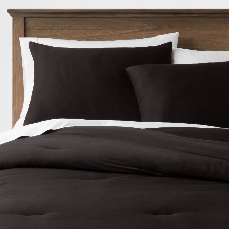 slide 1 of 4, King Washed Cotton Sateen Comforter and Sham Set Black - Threshold™: OEKO-TEX Certified, Midweight Fabric, Zipper Closure, 1 ct