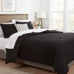 King Washed Cotton Sateen Comforter and Sham Set Black - Threshold™: OEKO-TEX Certified, Midweight Fabric, Zipper Closure