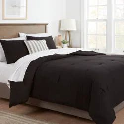 King Washed Cotton Sateen Comforter and Sham Set Black - Threshold™: OEKO-TEX Certified, Midweight Fabric, Zipper Closure