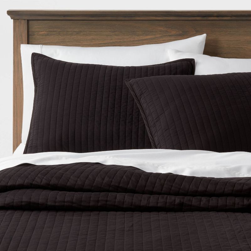 slide 2 of 4, Standard Washed Cotton Sateen Quilt Sham Black - Threshold™: 250 Thread Count, OEKO-TEX Certified, No Fill, 1 ct