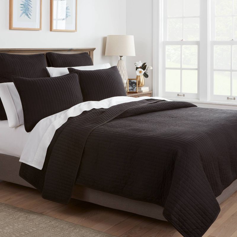 slide 2 of 4, King Washed Cotton Sateen Quilt Black - Threshold™, 1 ct