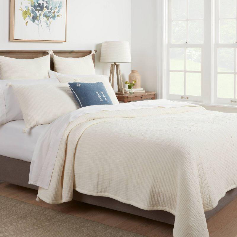 slide 2 of 4, King Double Cloth Quilt Cream - Threshold™: OEKO-TEX Certified, Jacquard Weave, Midweight Bedspread, 1 ct