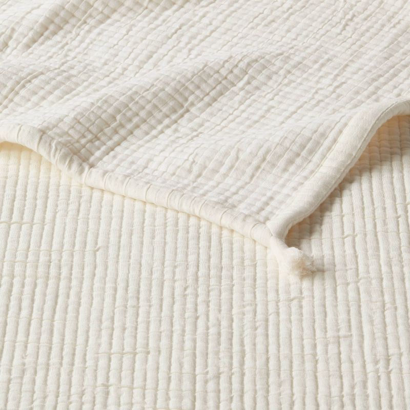 slide 4 of 4, King Double Cloth Quilt Cream - Threshold™: OEKO-TEX Certified, Jacquard Weave, Midweight Bedspread, 1 ct