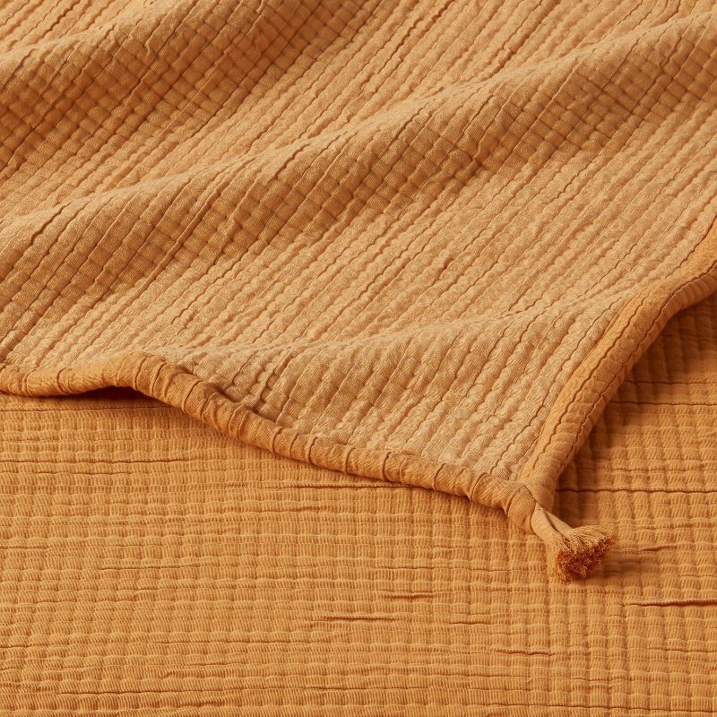 slide 4 of 4, Full/Queen Double Cloth Quilt Mustard - Threshold™: Cotton Blend, Jacquard Weave, OEKO-TEX Certified, 1 ct