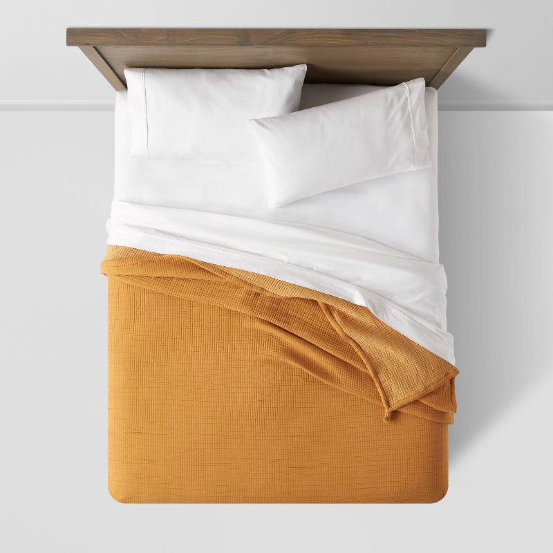 slide 3 of 4, King Double Cloth Quilt Mustard - Threshold™: OEKO-TEX Certified, Jacquard Weave, Cotton Blend, Machine Washable, 1 ct
