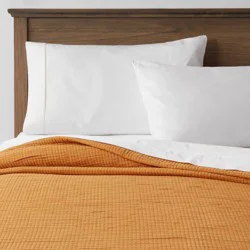 King Double Cloth Quilt Mustard - Threshold™: OEKO-TEX Certified, Jacquard Weave, Cotton Blend, Machine Washable