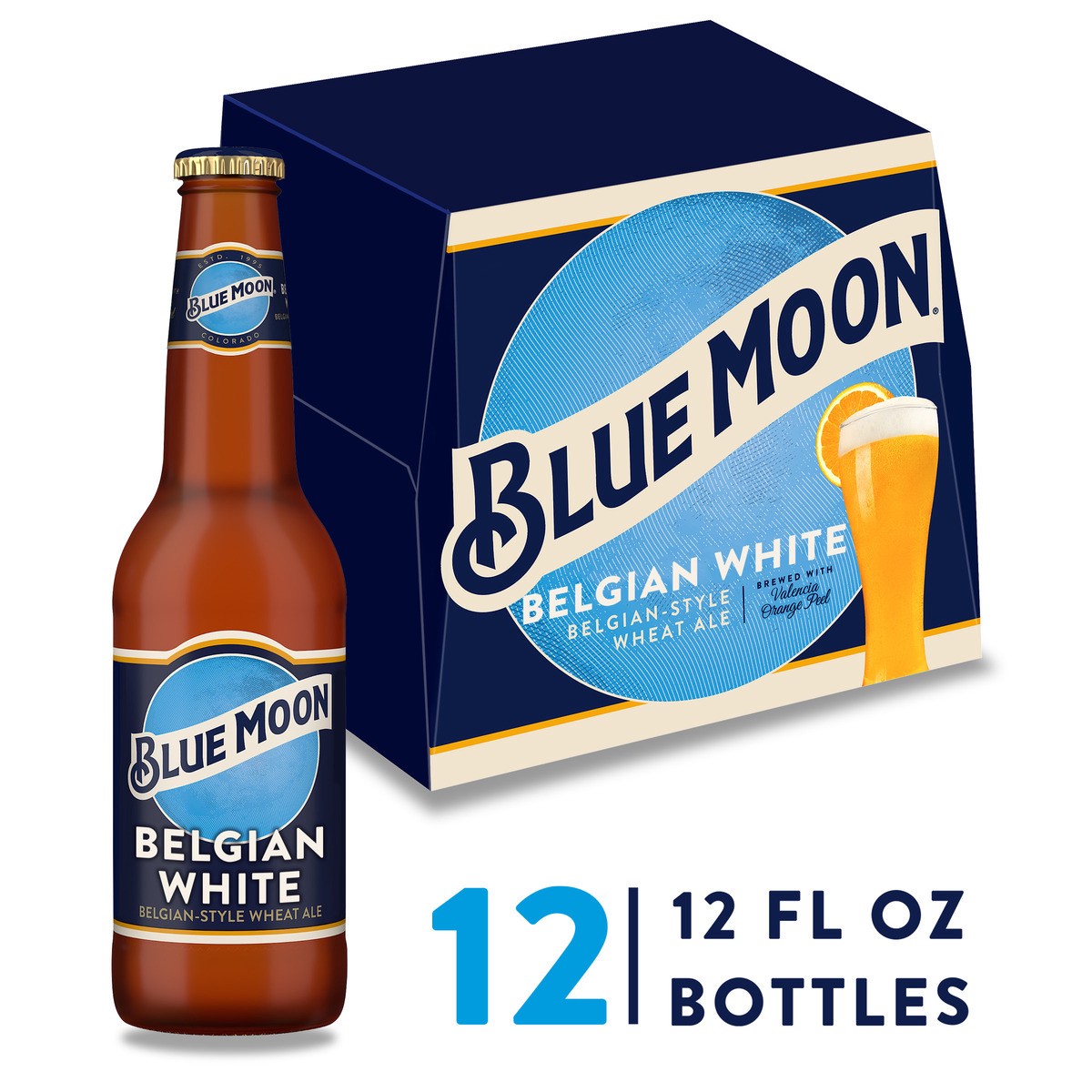 slide 1 of 5, Blue Moon Belgian White Wheat Ale, 5.4% ABV, 12-pack 12-oz. beer bottles, 288 oz