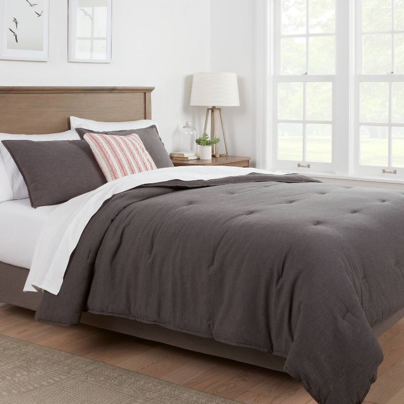 slide 2 of 4, King Space Dyed Cotton Linen Comforter & Sham Set Dark Gray - Threshold™: OEKO-TEX Certified, Woven Texture, Zipper Closure Shams, 1 ct