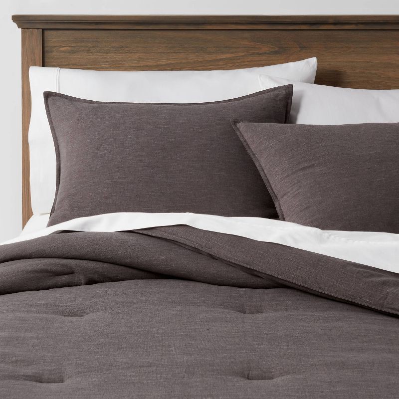 slide 1 of 4, King Space Dyed Cotton Linen Comforter & Sham Set Dark Gray - Threshold™: OEKO-TEX Certified, Woven Texture, Zipper Closure Shams, 1 ct