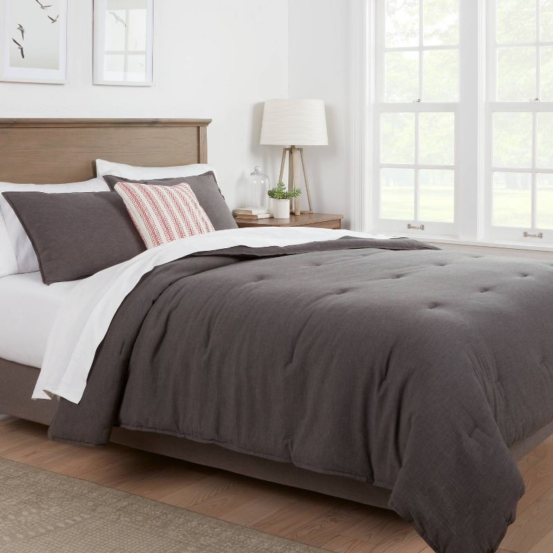 slide 1 of 4, King Space Dyed Cotton Linen Comforter & Sham Set Dark Gray - Threshold™: OEKO-TEX Certified, Woven Texture, Zipper Closure Shams, 1 ct