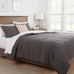 Full/Queen Space Dyed Cotton Linen Comforter & Sham Set Dark Gray - Threshold™: Woven Texture, OEKO-TEX Certified, Zipper Closure