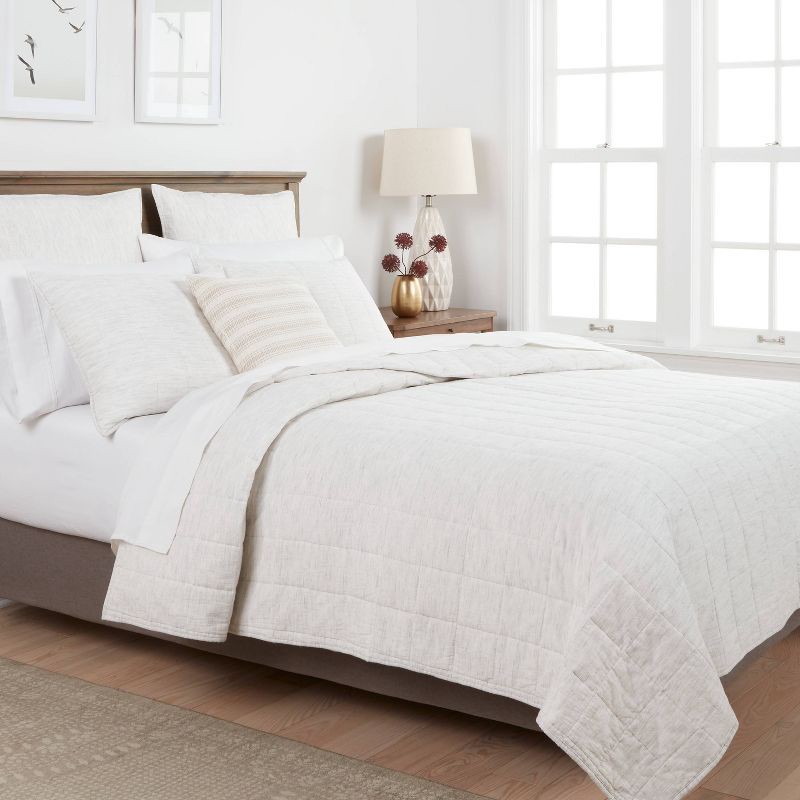 slide 2 of 4, Full/Queen Space Dyed Cotton Linen Quilt Light Gray - Threshold™: Woven Coverlet, OEKO-TEX Certified, All Ages, 1 ct