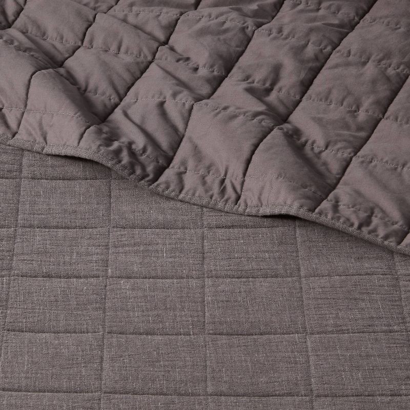 slide 4 of 4, King Space Dyed Cotton Linen Quilt Dark Gray - Threshold™: OEKO-TEX Certified, Woven Coverlet with Double-Needle Stitching, 1 ct