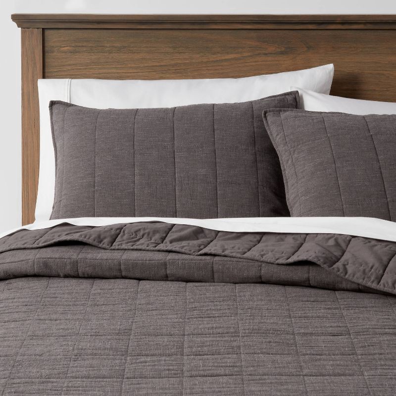 slide 2 of 4, Standard Space Dyed Cotton Linen Sham Dark Gray - Threshold™: OEKO-TEX Certified, Woven Texture, Zipper Closure, 1 ct