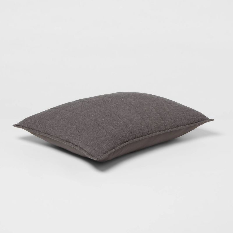 slide 3 of 4, Standard Space Dyed Cotton Linen Sham Dark Gray - Threshold™: OEKO-TEX Certified, Woven Texture, Zipper Closure, 1 ct