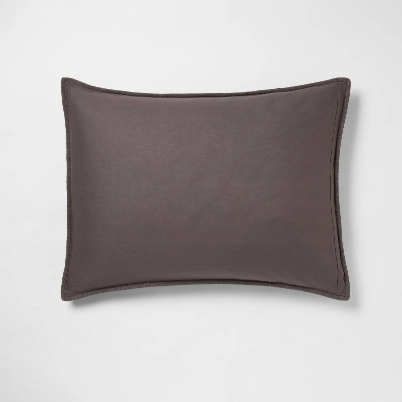 slide 4 of 4, Standard Space Dyed Cotton Linen Sham Dark Gray - Threshold™, 1 ct