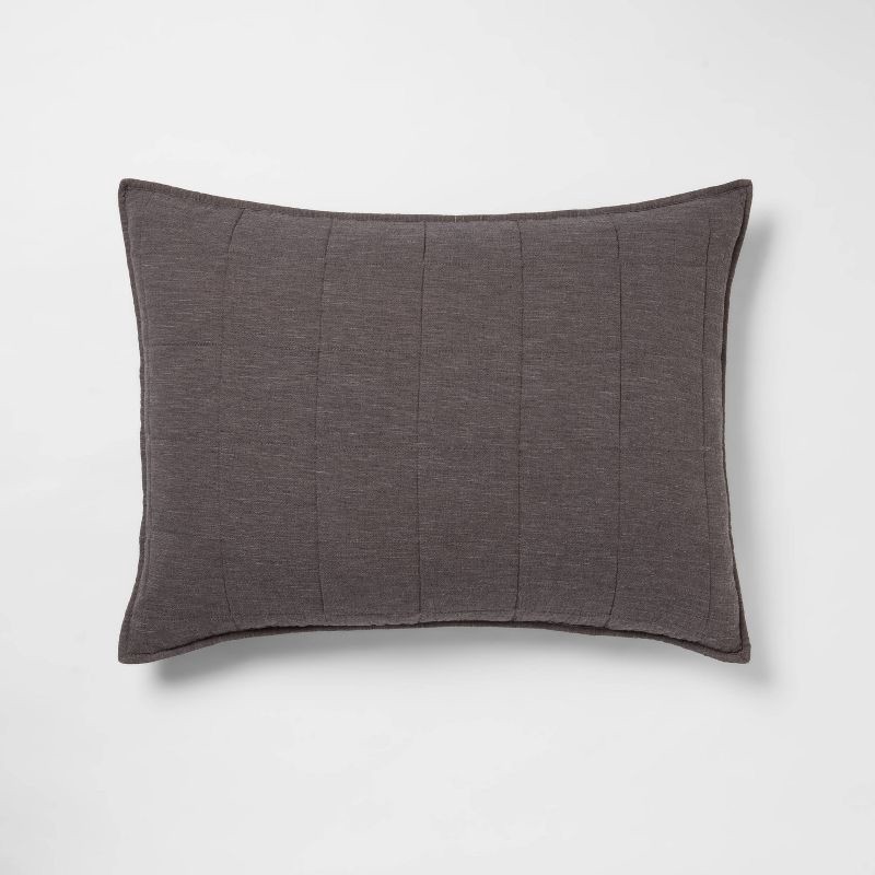 slide 1 of 4, Standard Space Dyed Cotton Linen Sham Dark Gray - Threshold™, 1 ct