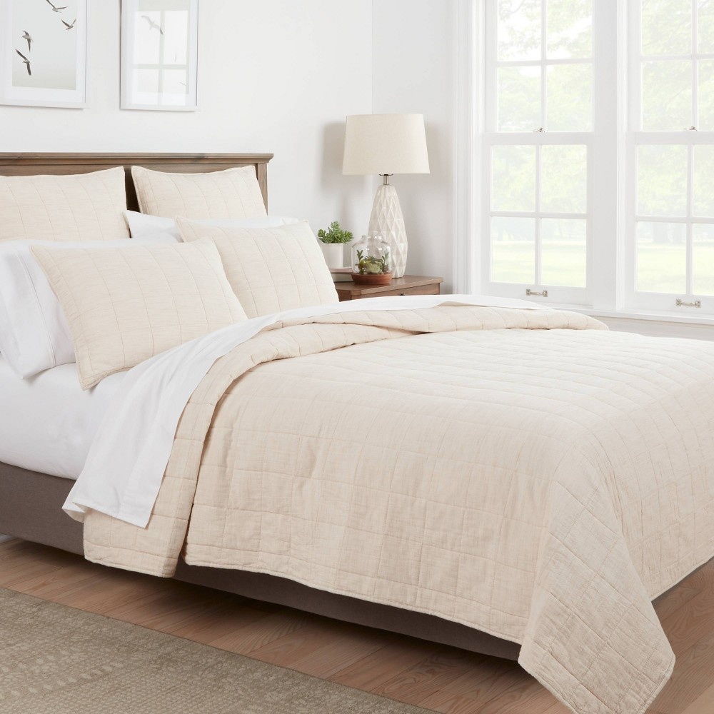slide 2 of 4, King Space Dyed Cotton Linen Quilt Khaki - Threshold, 1 ct
