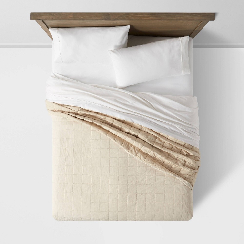 slide 3 of 4, King Space Dyed Cotton Linen Quilt Khaki - Threshold, 1 ct